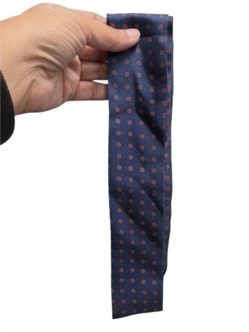 Vintage Silk Navy Tie with Small Red Floral Dots